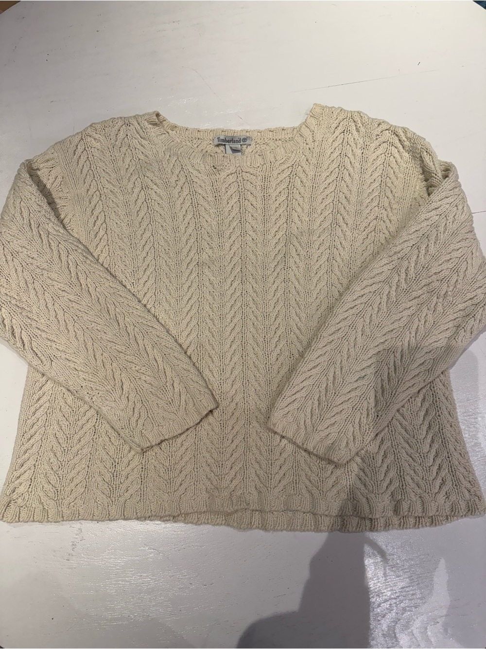 Cable Knit Crewneck Sweater in Cream